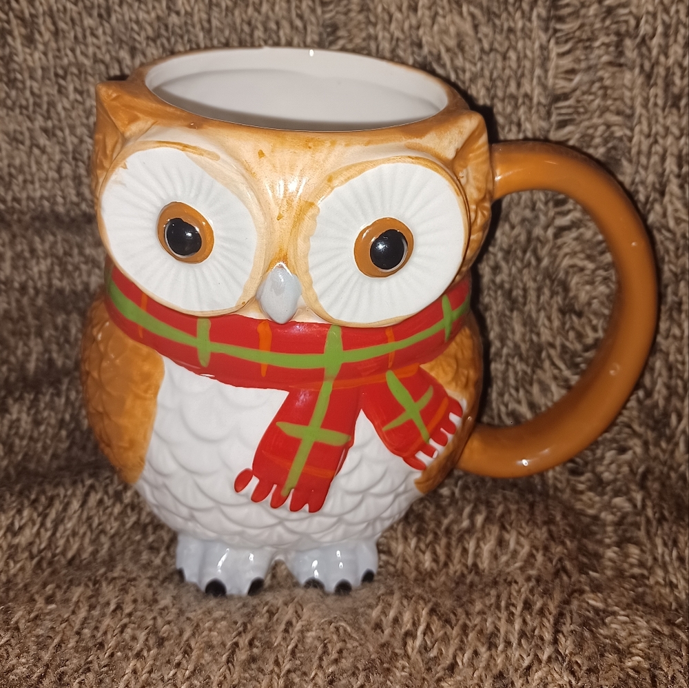 Brown owl wearing red scarf mug (090323B)